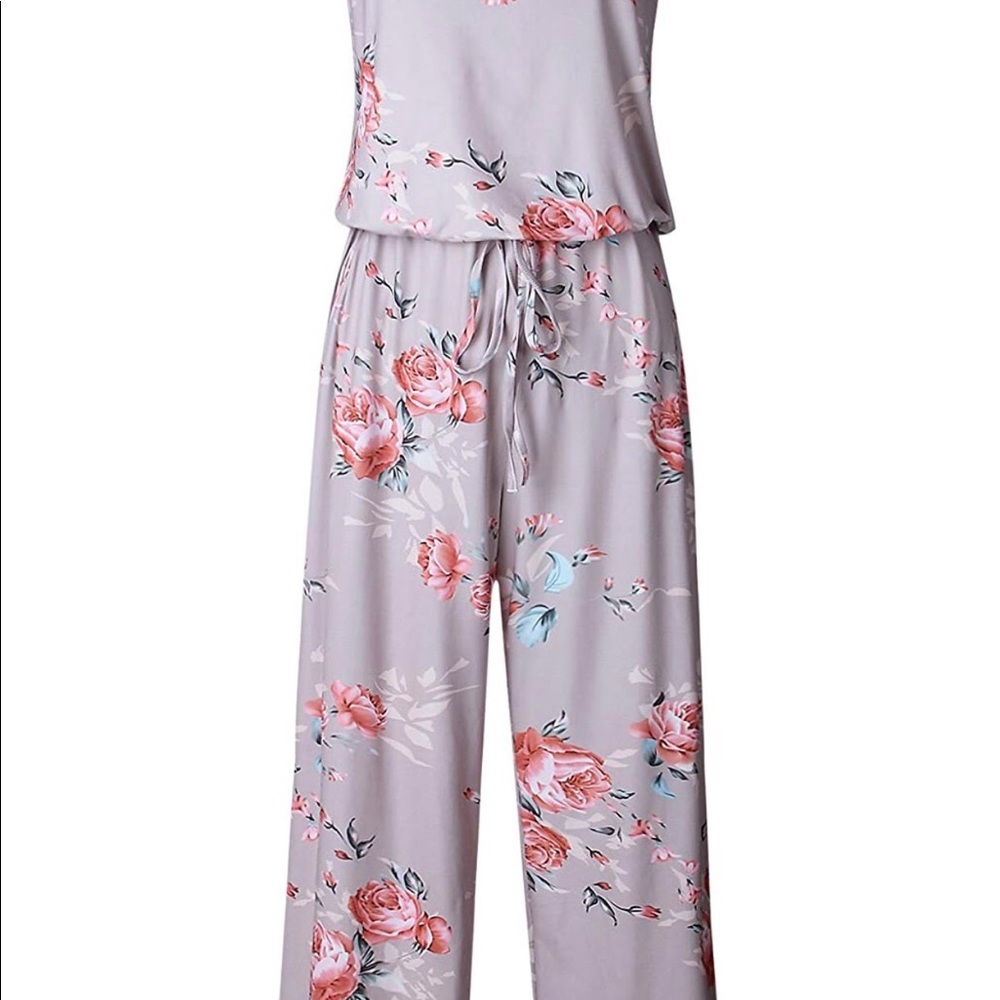 🏆Taupe Floral Wide Leg Jumpsuit - Picture 3 of 6